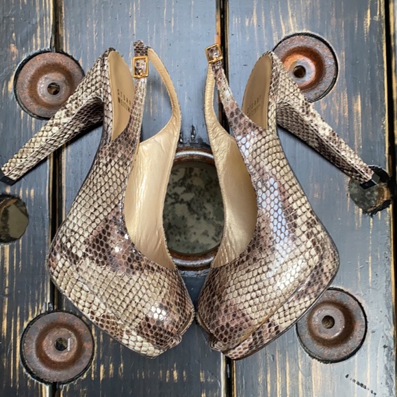 Stuart Weitzman Snakeskin Platform Peeptoe Heels - Picture 3 of 9